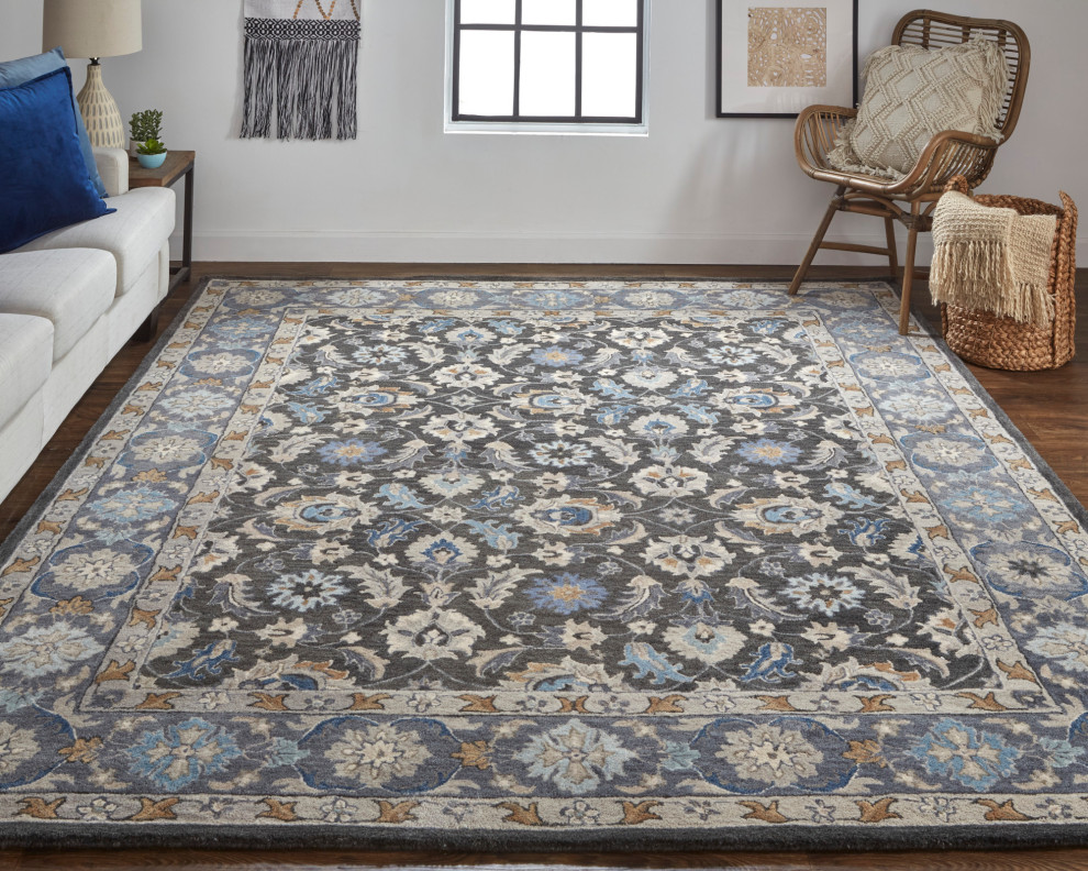 Weave & Wander Mattias Persian Rug, Dark Gray/Blue/Red, Rug, 9'x12