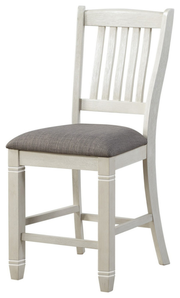 Wooden Counter Height Chair With Slatted Back Set Of 2 Antique White