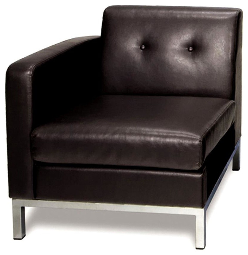 Left Arm Faux Leather Lounge Chair in Espresso with Tufted Back