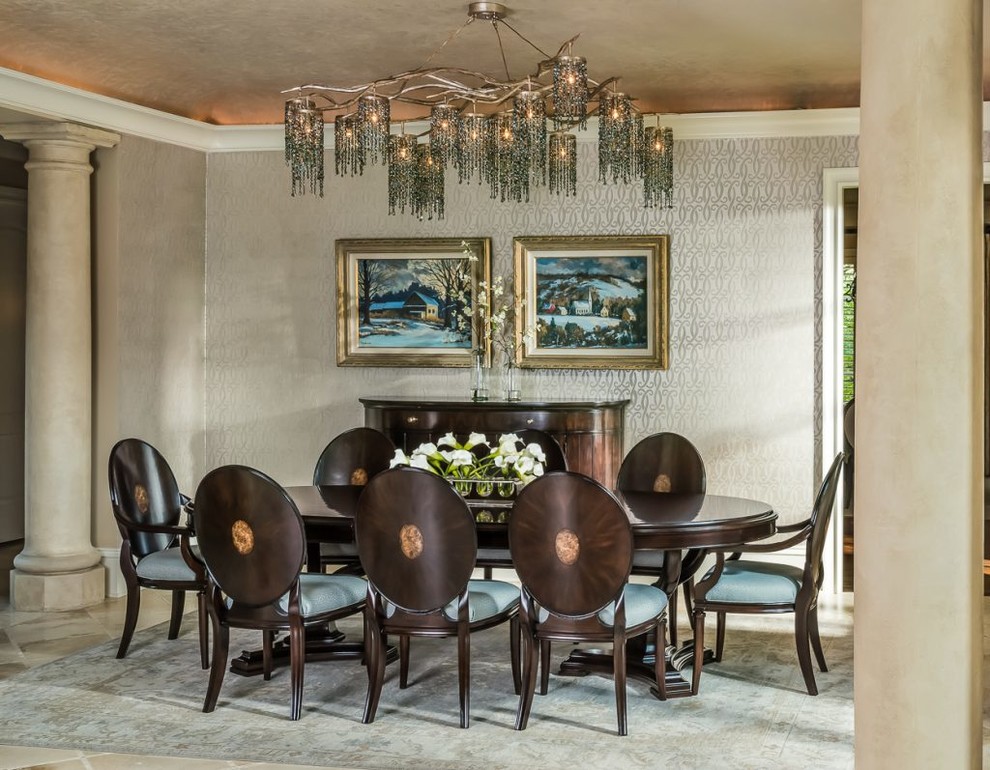 Photo of a large traditional open plan dining in Charlotte with beige walls and no fireplace.
