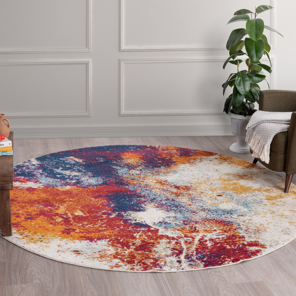 Carter Contemporary Abstract Multi-color Round Area Rug, 5' Round