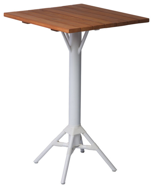 Nicole Outdoor Bar Table, White Base, 28" Square Teak Top