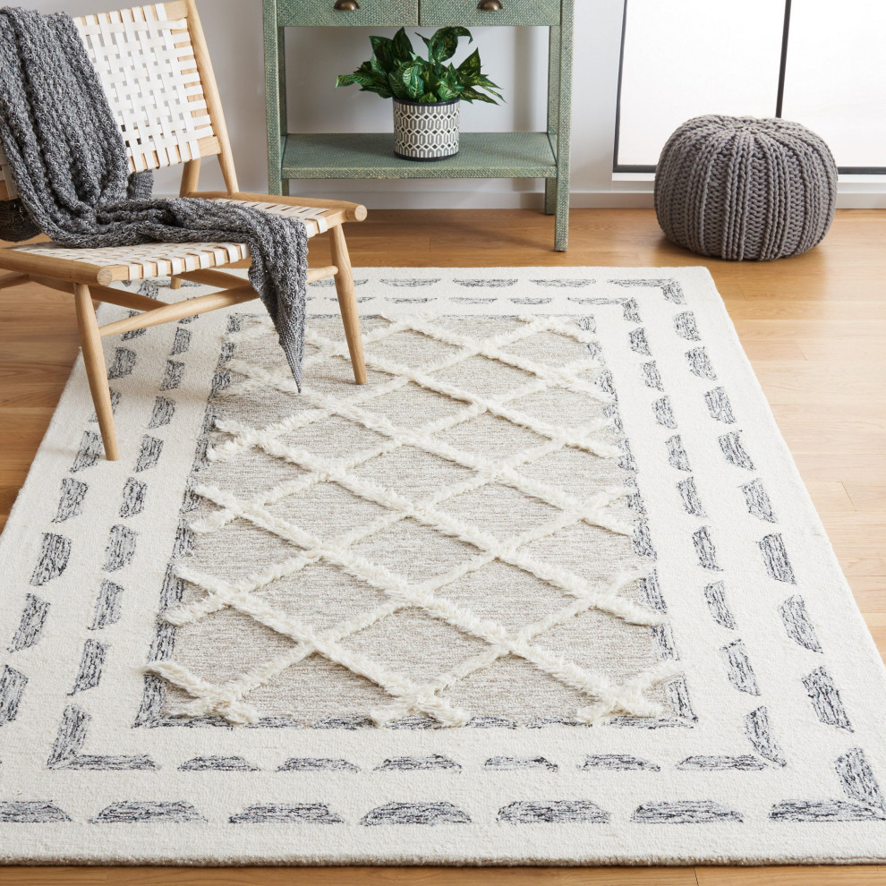 Safavieh Casablanca Csb982F Bordered Rug, Grey/Ivory, 2'3"x8' Runner