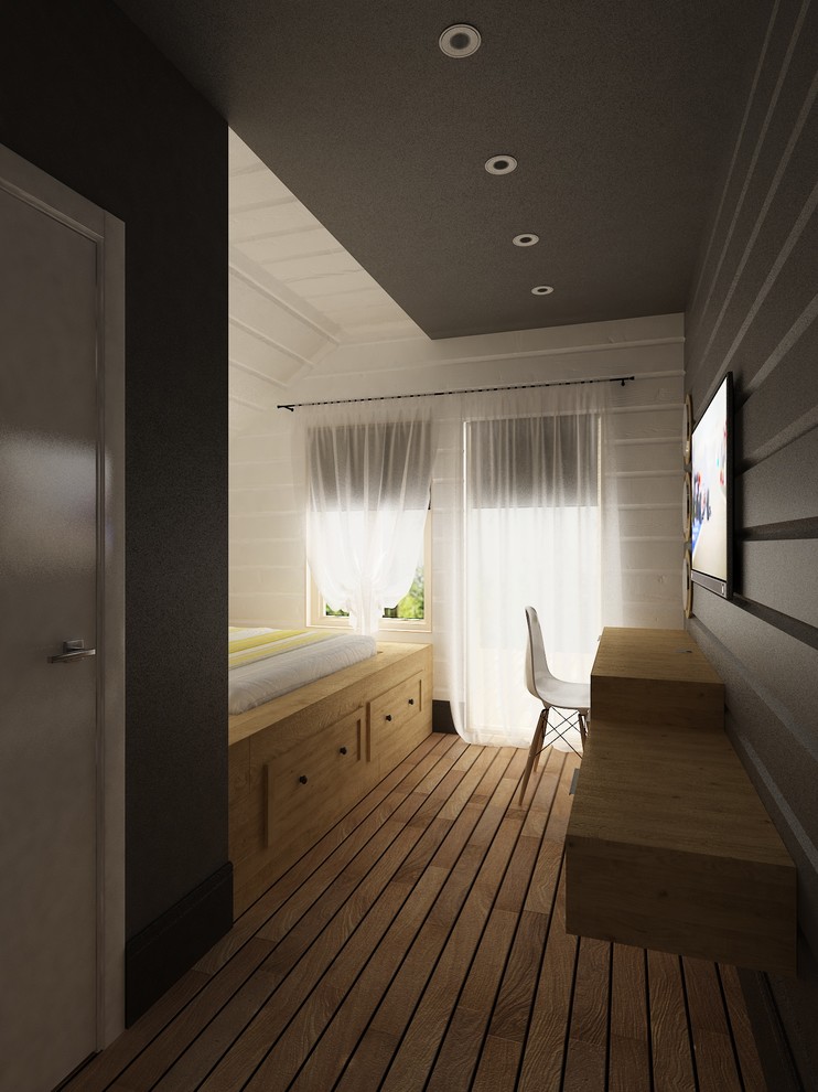 Интерьер загородного дома из оцилиндрованного бруса.