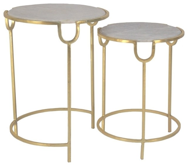 Sagebrook Home Gold Accent Tables, Whitemarble, Set of 2 Contemporary