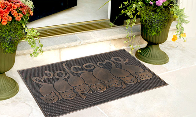 Cat Tail Designer Rubber Welcome Door Mat Contemporary