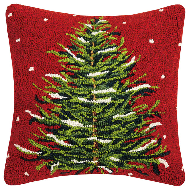 Christmas Tree Hook Pillow, 16X16" Contemporary Decorative Pillows by Peking Handicraft