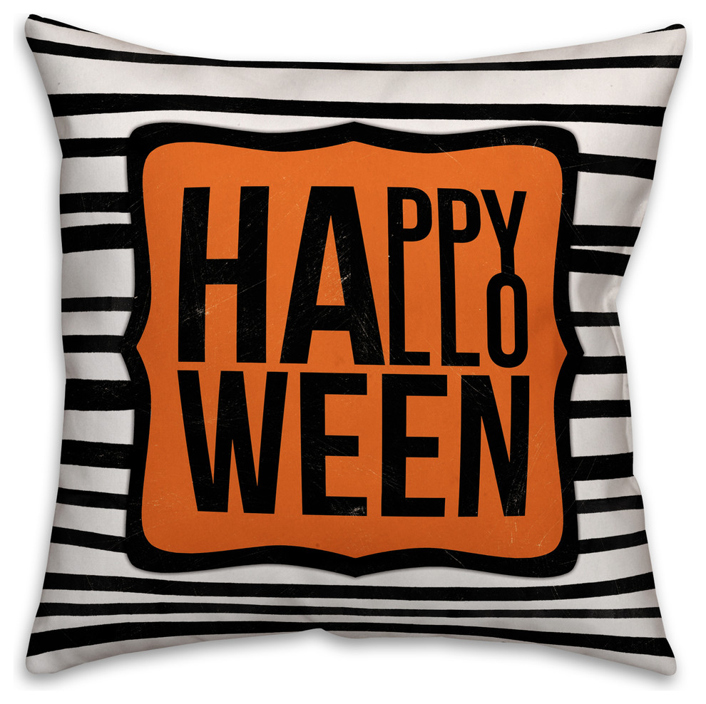 Happy Halloween Stripes 16"x16" Indoor / Outdoor Pillow
