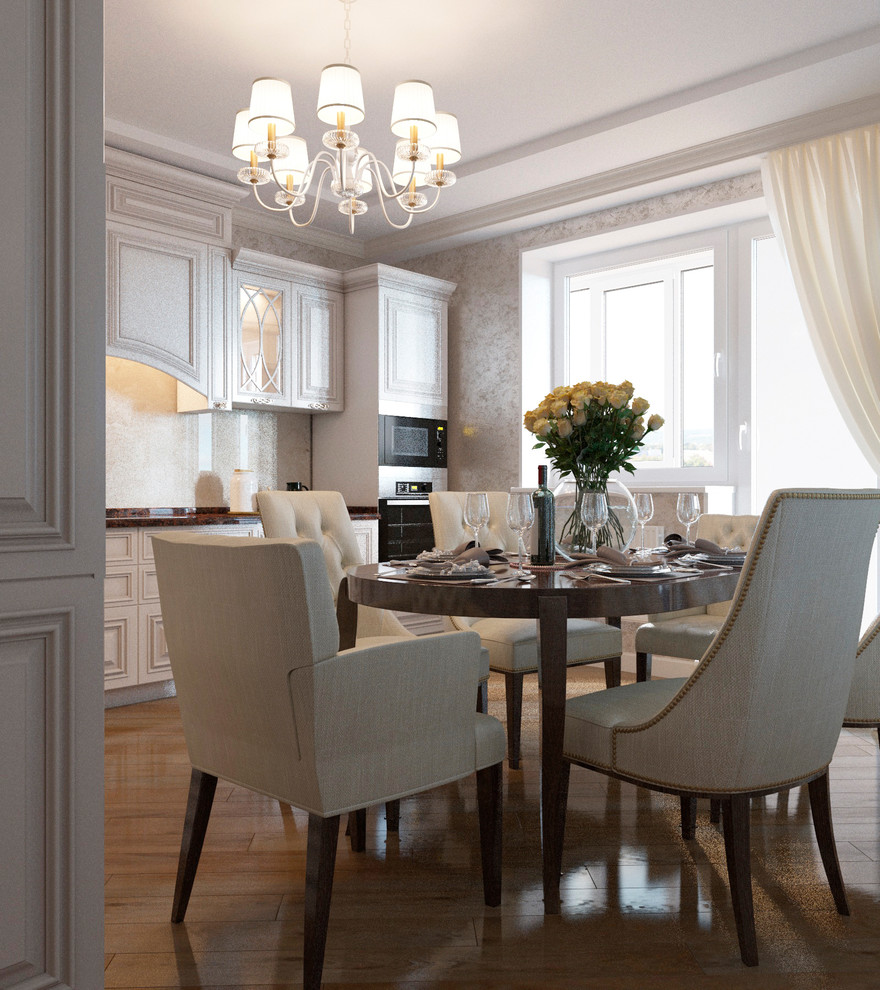 Интерьер кухни и гостиной в трехкомнатной квартире