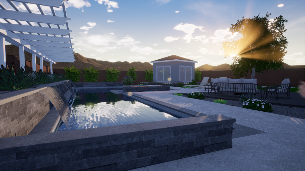 Pool landscaping - large backyard stone pool landscaping idea in Phoenix