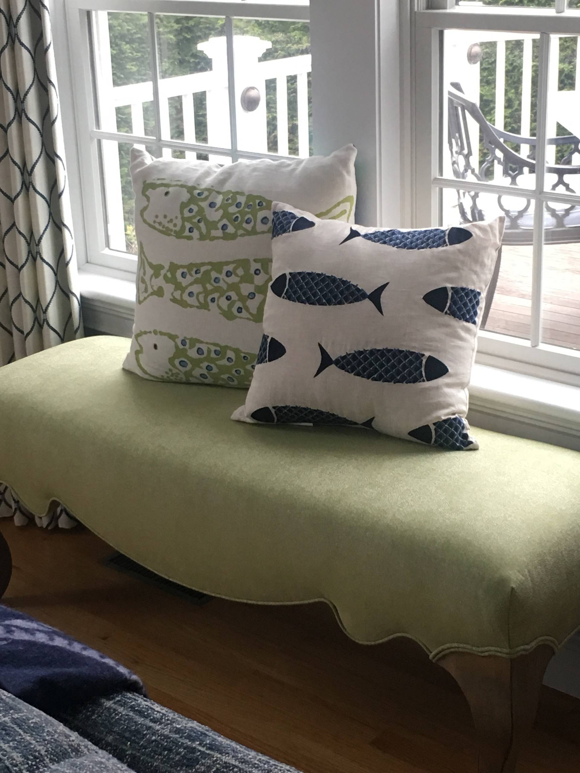 Reupholstered bench used to bring an added pop of color