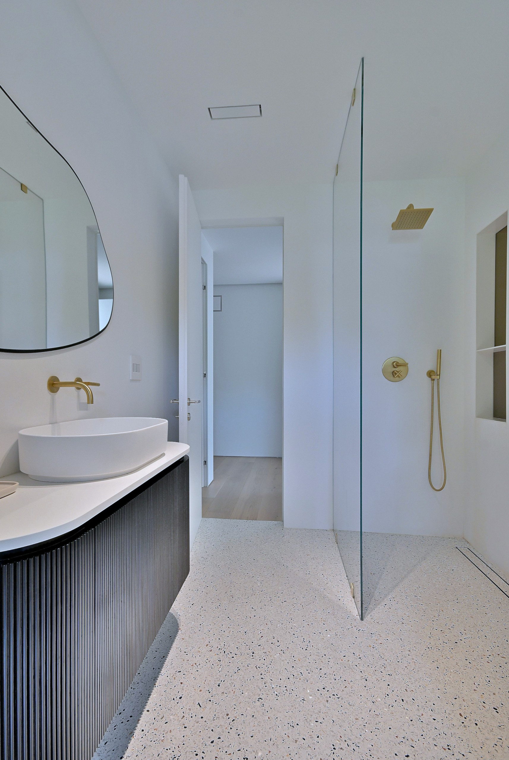 Mid-Century Modern Bathroom with Freestanding Tub