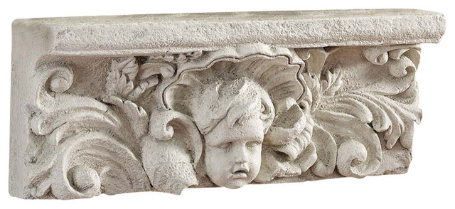 Cathedral Cherub Sculptural Italian Style Design Toscano 20 Inch Wide Wall Shelf 