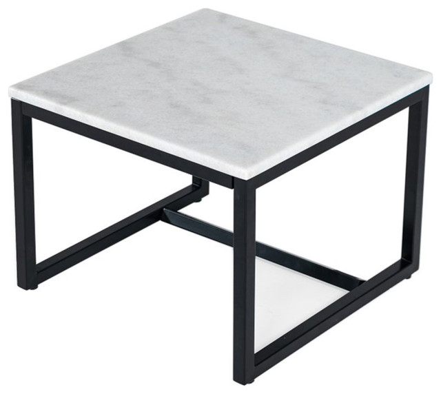 Modrest Baca Square Contemporary Metal & Marble End Table in Black