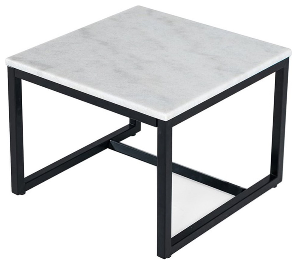 Modrest Baca Square Contemporary Metal & Marble End Table in Black