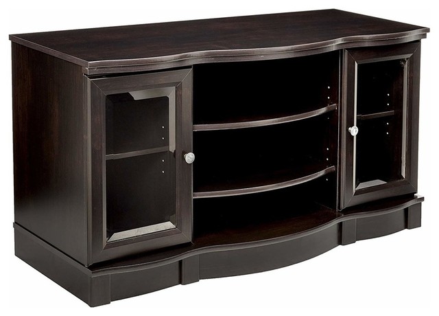 Charming Tv Stand Wood With Tempered Glass Doors And Large
