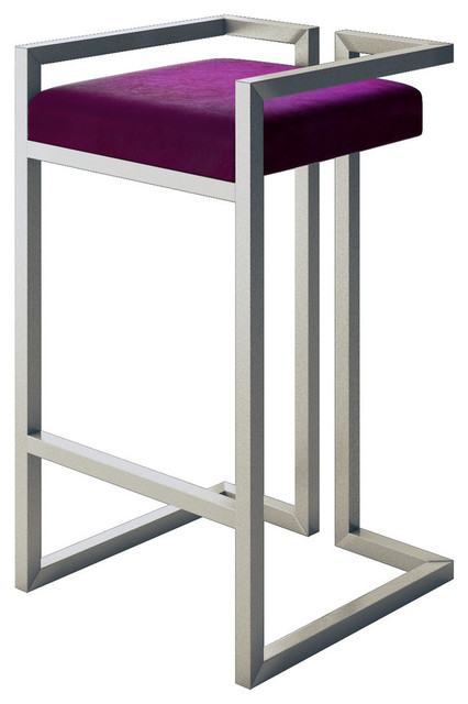 Peter Counter Stool, Silver Frame and Purple Velvet Cushion