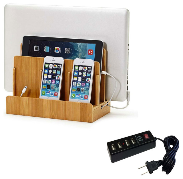 Bamboo Multi Device Charging Station Dock Modern Charging