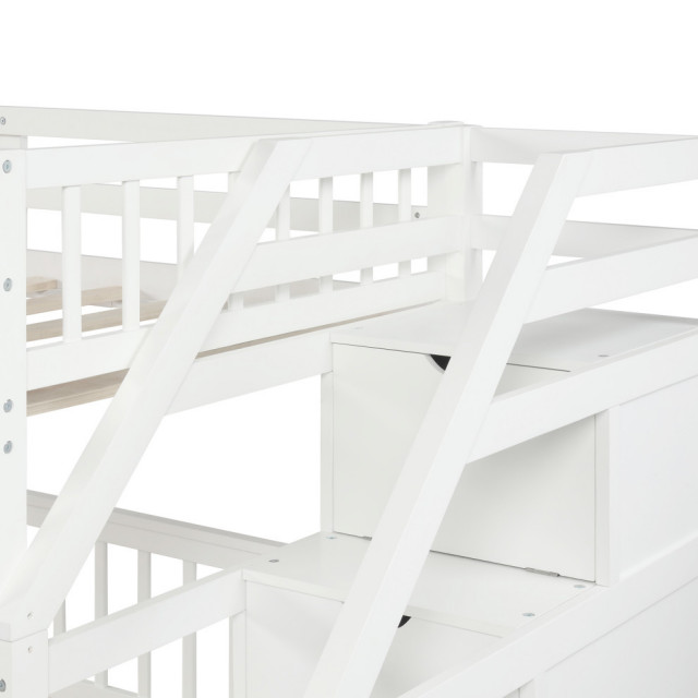 Twin Over Full Loft Bed With Staircase White - Transitional - Loft Beds ...
