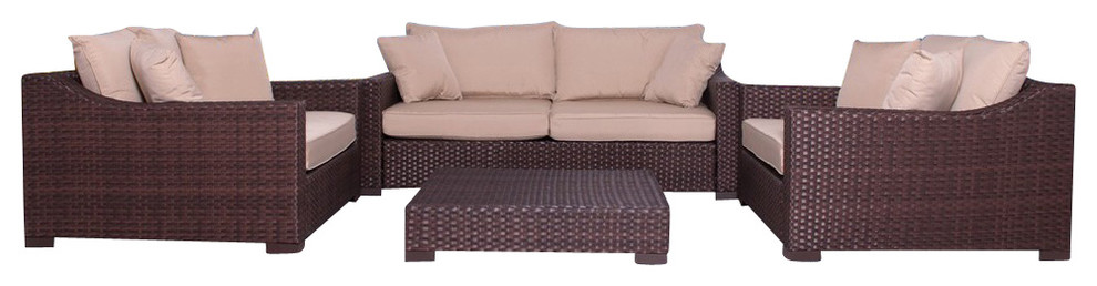 Oxford Deluxe 4-Piece Wicker Patio Deep Seating Set With Antique Beige Cushions