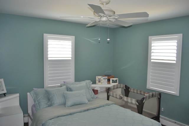 White Plantation Shutters Contemporary Bedroom New