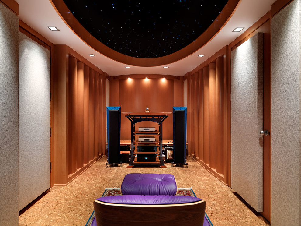 Inspiration for a contemporary enclosed home theatre in Vancouver with a projector screen.