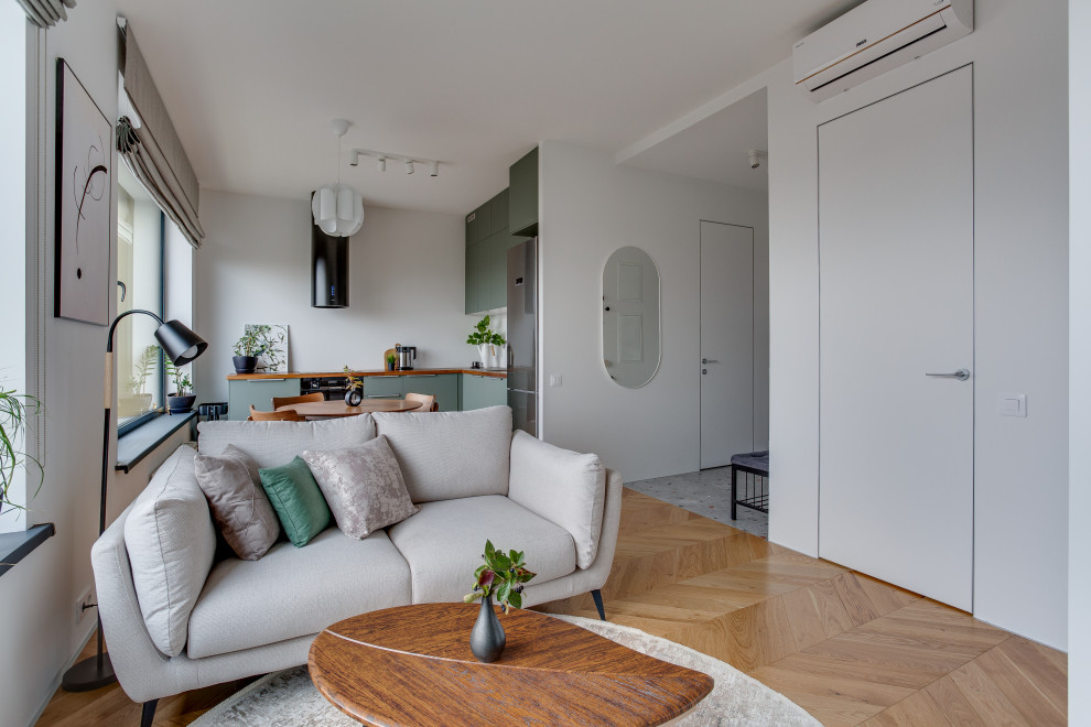 Светлая кухня-гостиная в современном стиле