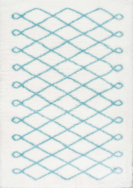 Soft and Plush Cloudy Shag Diamond Loop Rug, Baby Blue, 5'3"x7'6"