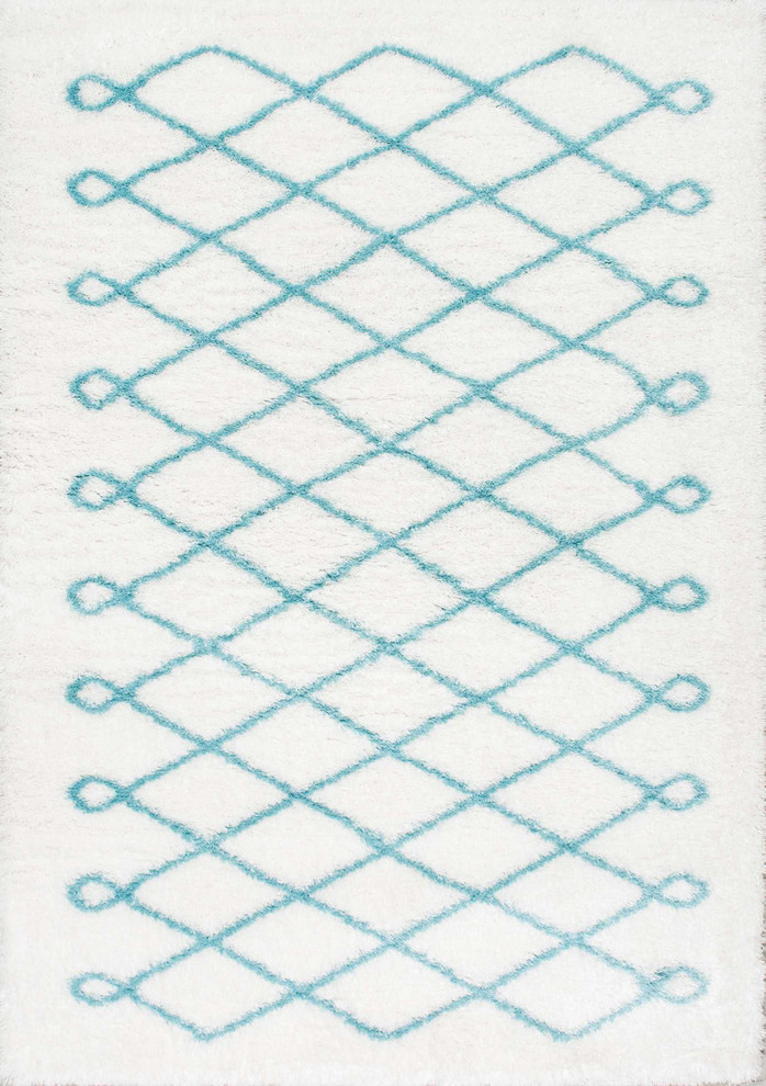 Soft and Plush Cloudy Shag Diamond Loop Rug, Baby Blue, 5'3"x7'6"