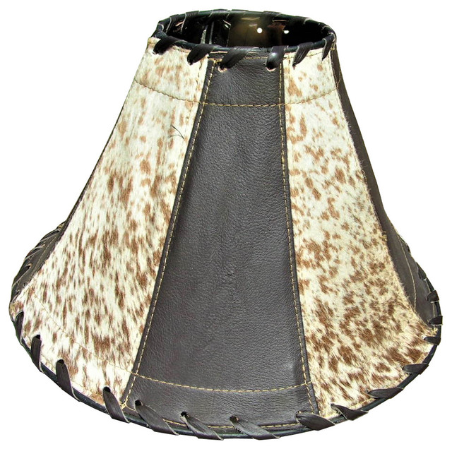 Brown Peppered Cowhide and Leather Lamp Shade Southwestern Lamp