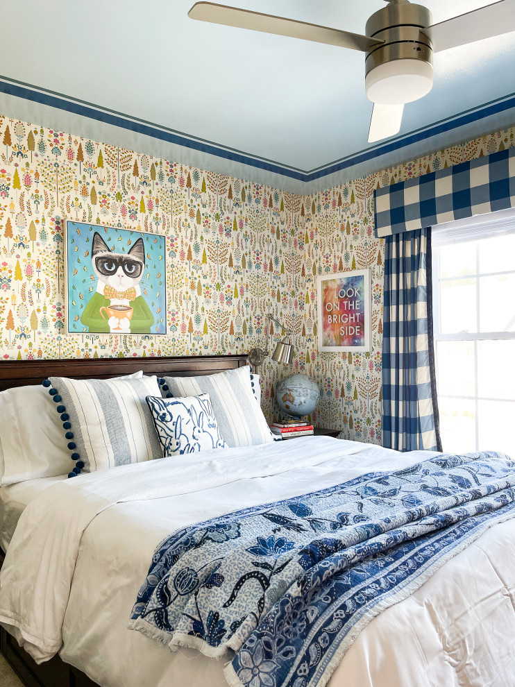 This is an example of a mid-sized eclectic loft-style bedroom in Boston.