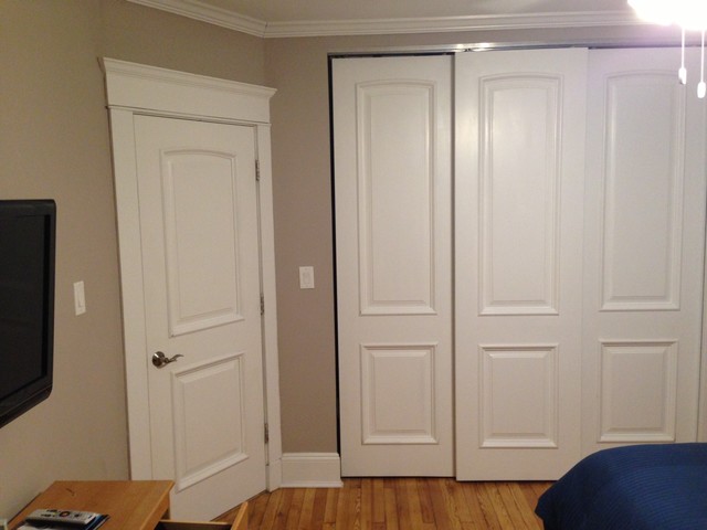 White Primed Solid Wood Closet And Sliding Doors With Raised