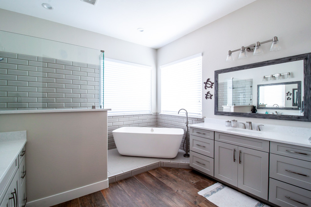 Corner shower - cement tile floor corner shower idea in Phoenix