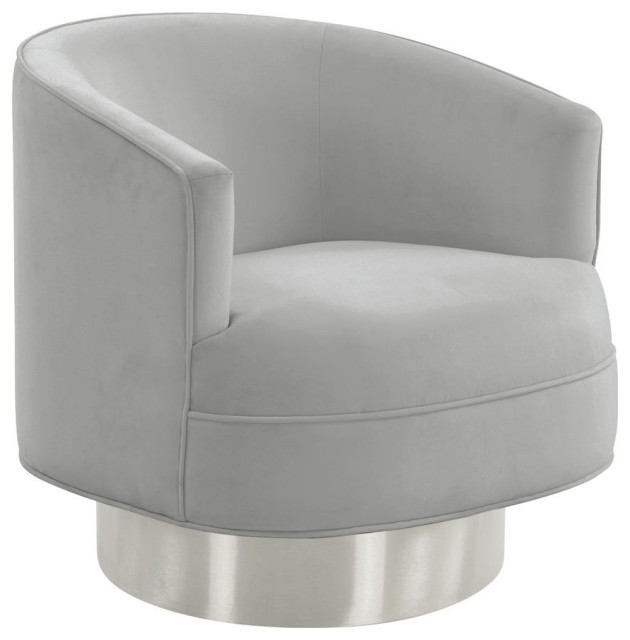 TOV Furniture Stella Grey Velvet Swivel Chair Silver Base