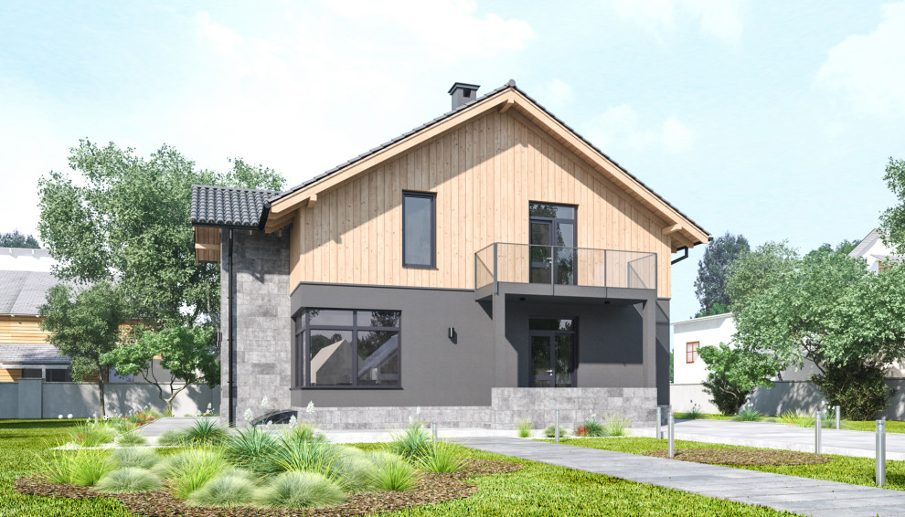 Серый дом с мансардным этажом