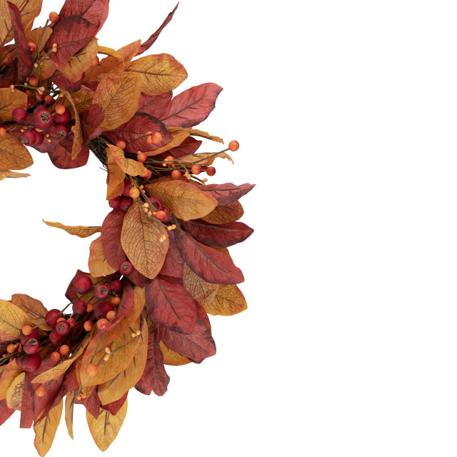 Berries with Leaves Artificial Fall Harvest Twig Wreath 24-Inch Unlit ...