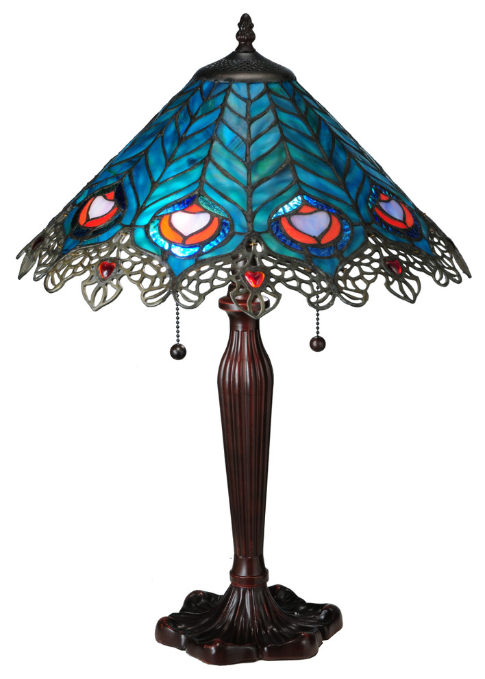 23H Peacock Feather Lace Table Lamp