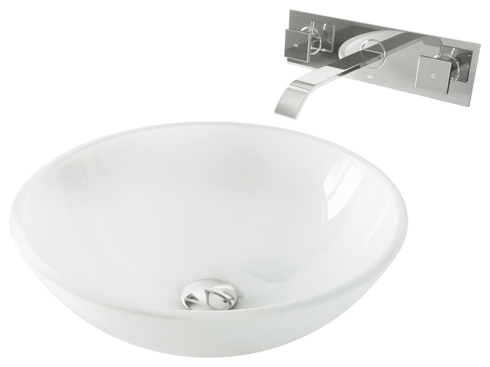 Vigo White Frost Vessel Sink And Wall Mount Faucet Set Chrome