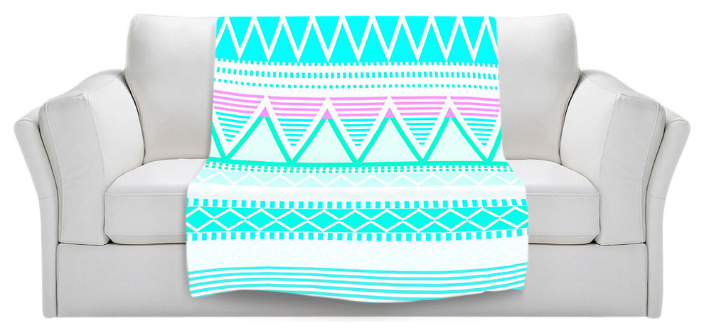 Bright Turquoise Tribal Throw Blanket, 60"x50"