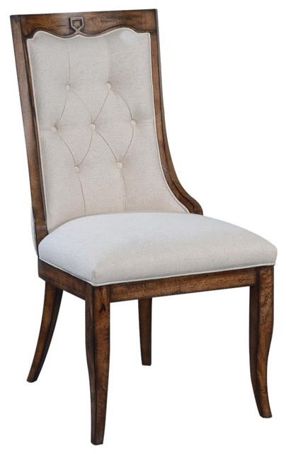 Side Chair Dining Rampart Curved Back Classic Pecan Wood Tufted