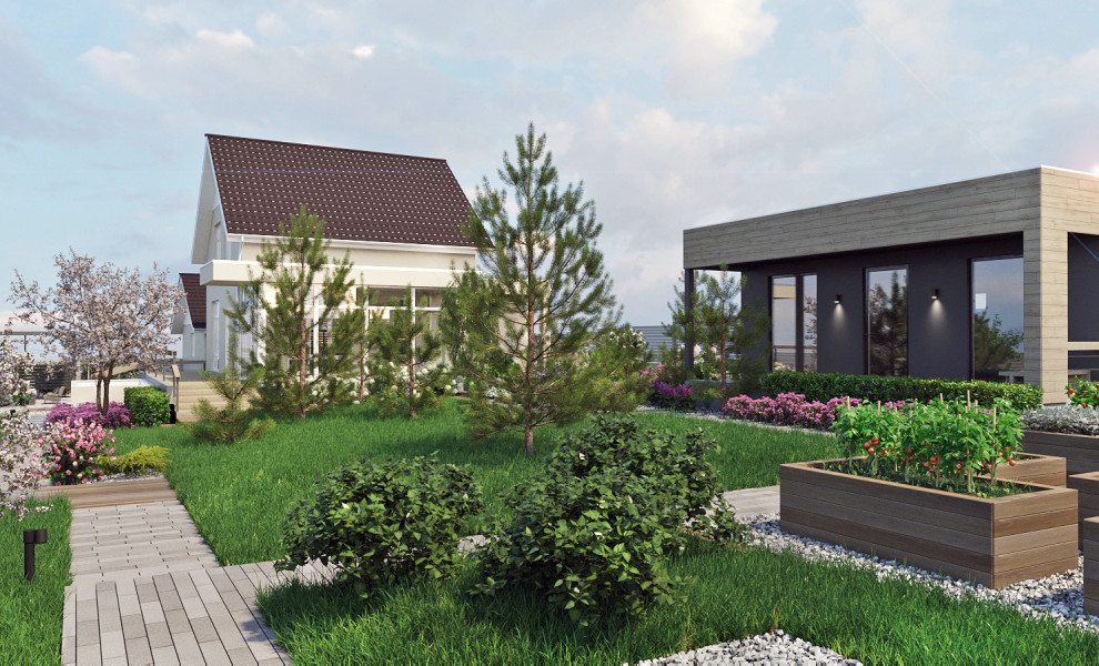 Ландшафтная архитектура участка частного жилого дома в п. Емельяновская горка