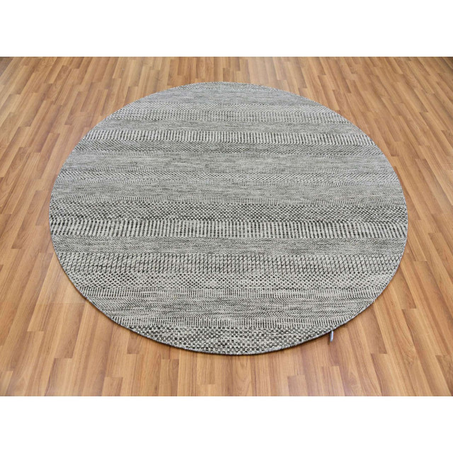 Round Grey Rug Wool Perfect Gray Undyed Wool Modern Grass Design Hand Knotted Round Rug, 6 ...
