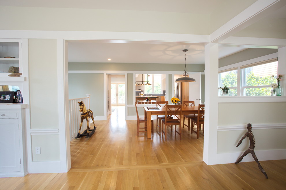 Photo of a transitional dining room in San Francisco with medium hardwood floors.