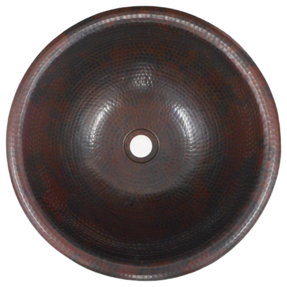 15" Round Copper Drop In Bathroom Sink in Aged Copper