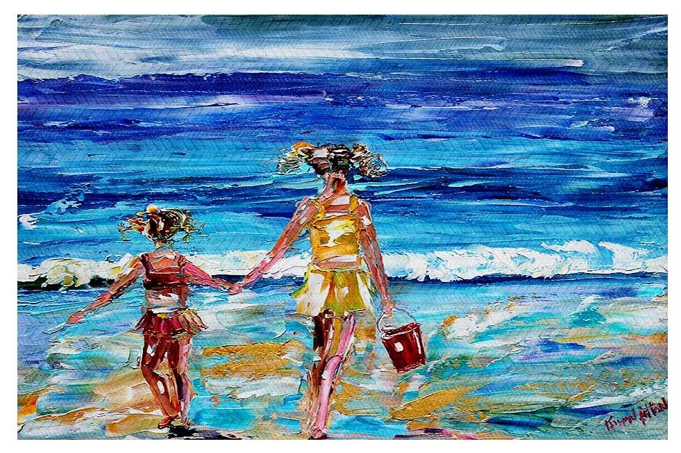 Area Rug by Karen Tarlton - Beach Babes With Bucket
