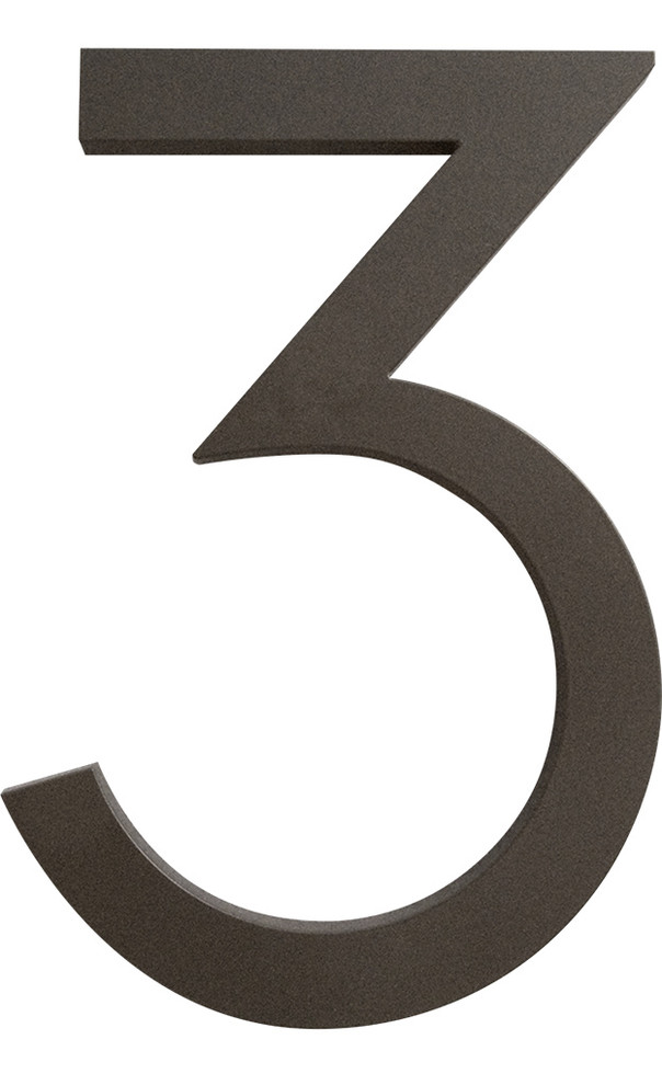 Modern Font House Number, Bronze, 8", Number 3, Modern Font, 8