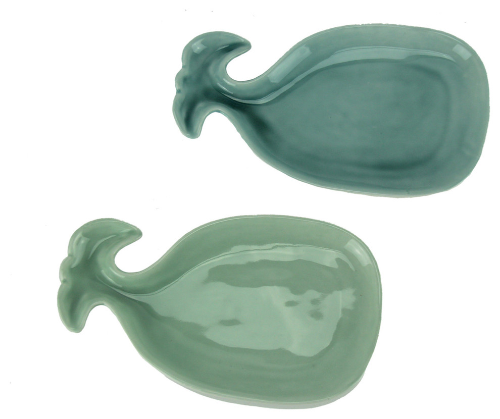 Blue and Green Ceramic Whale Shaped Decorative Dish Set