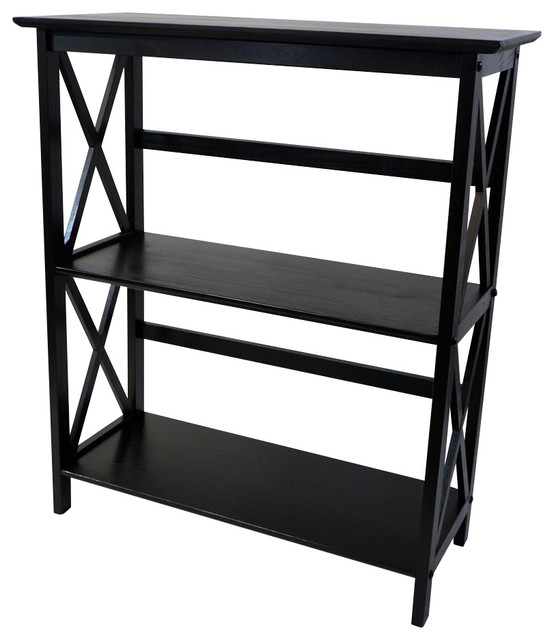 Furniture Montego 3 Tier Bookcase, Black Transitional Bookcases
