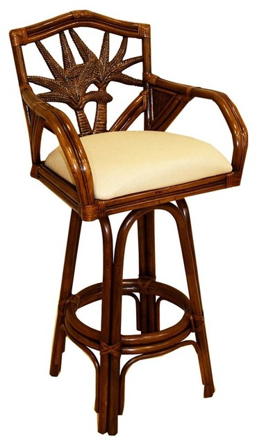 Hospitality Rattan - Indoor Swivel Rattan & Wicker Counter Stool with Cushion (Hamtpon ...