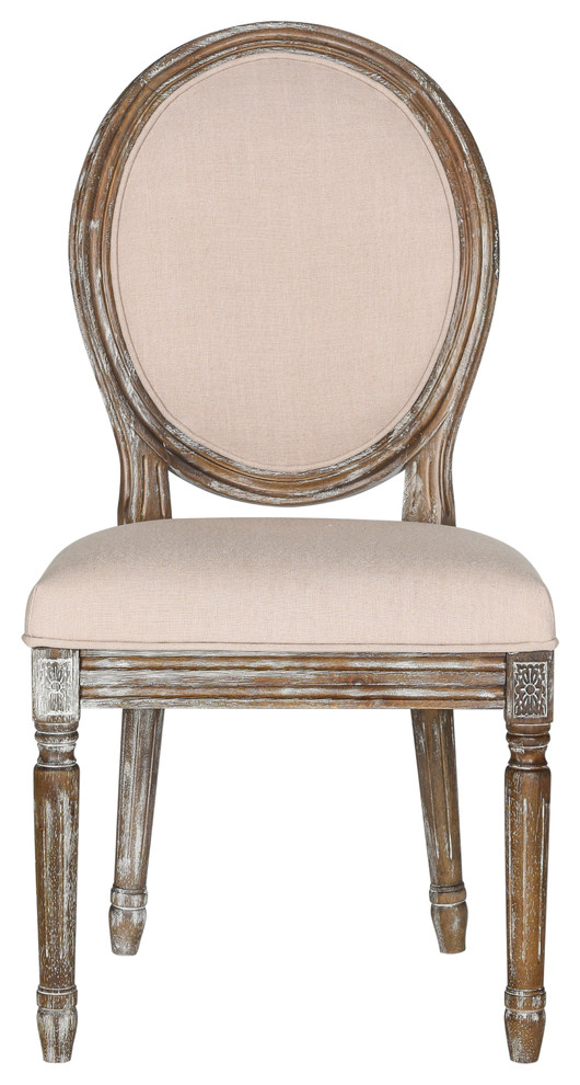 Holloway French Brasserie Linen Oval Side Chairs, Set of 2, Beige, Rustic Oak
